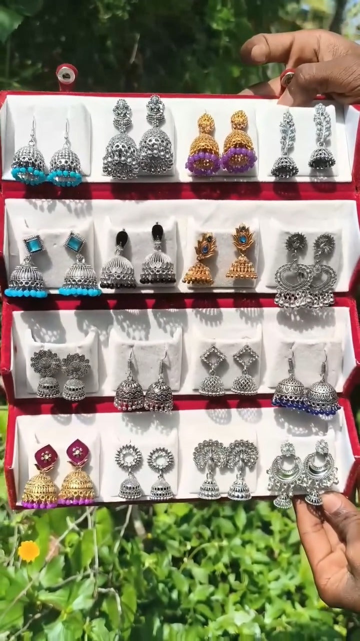 16- Piece Oxidised Jhumka Set
