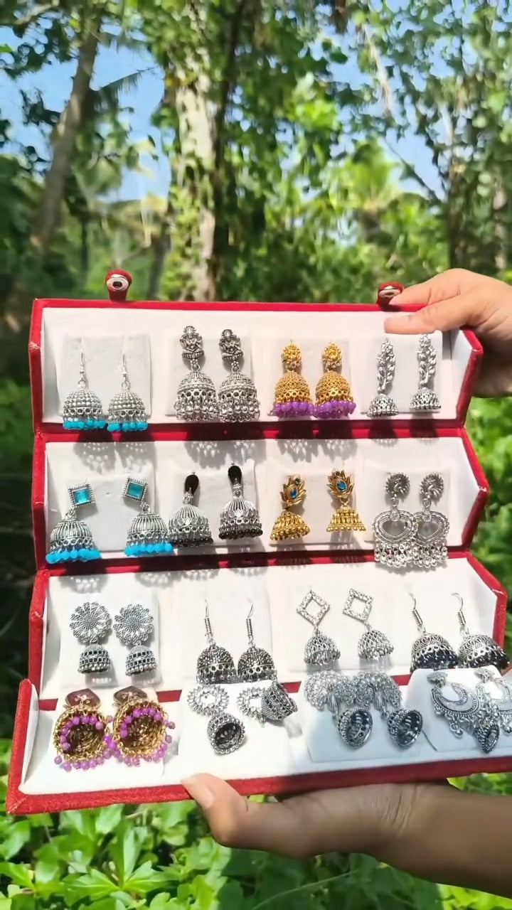 16- Piece Oxidised Jhumka Set
